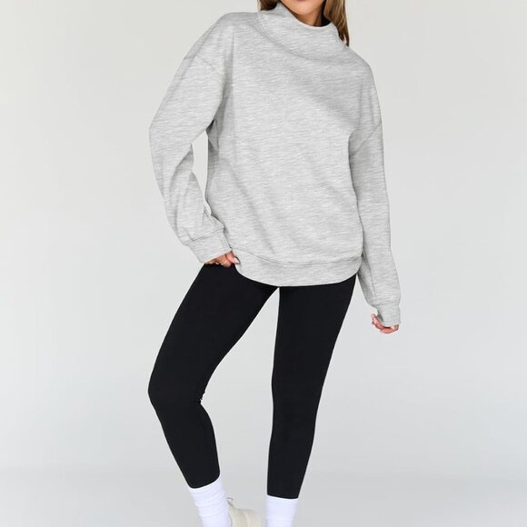 Women's Oversized Grey Turtleneck Sweatshirt, Fleece Lined, Relaxed Fit, Fall an - Picture 4 of 4